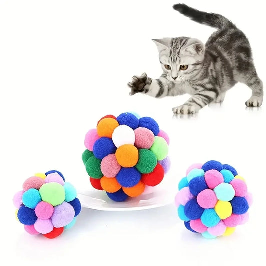 3PCS Cat Plush Ball Toy With Bell